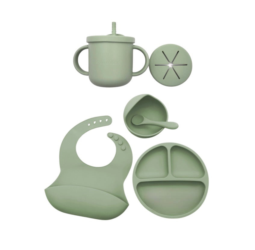 HeyPeacock Baby and Toddler Feeding Sets, Food-Grade Silicone (Sage)