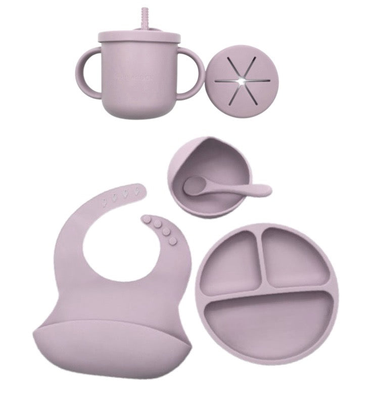 HeyPeacock Baby and Toddler Feeding Sets, Food-Grade Silicone (Lilac)