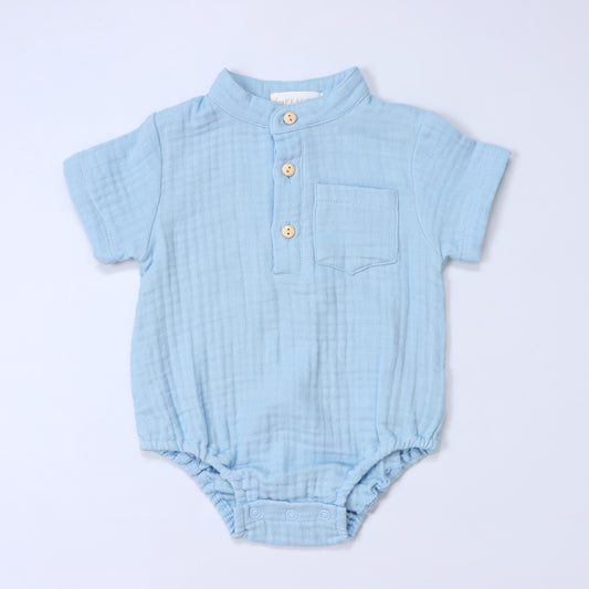 HeyPeacock Baby Romper, 100% Muslin Cotton, Boy (Blue)