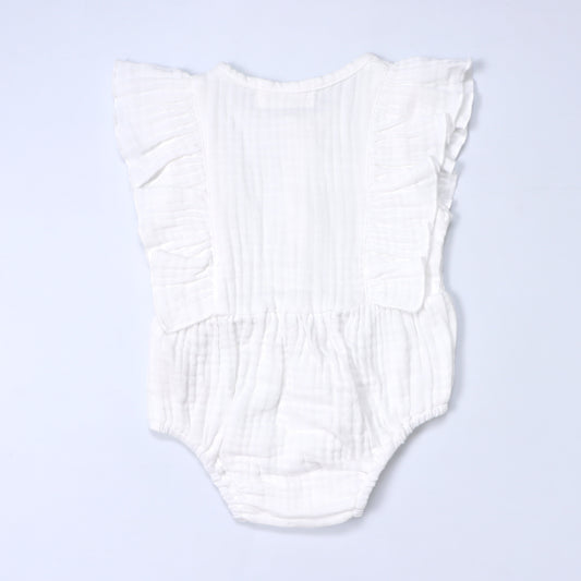 Baby Ruffle Romper (100% Muslin Cotton) White