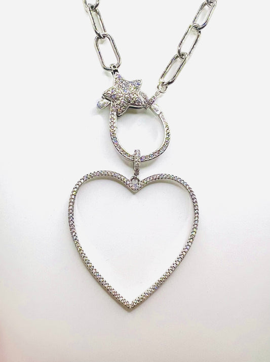 VALENTINE'S Open Heart Necklace with Pave Crystals and 18K White Gold Plated Chain