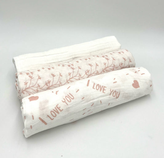 Swaddle Muslin Blankets: IN THE MEADOW, Set of 3, Girl Newborn Gift