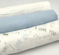 Load image into Gallery viewer, Swaddle Muslin Blankets: BUNDLE OF LOVE, Set of 3, Boy Newborn Gift
