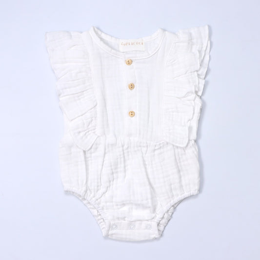 Baby Ruffle Romper (100% Muslin Cotton) White