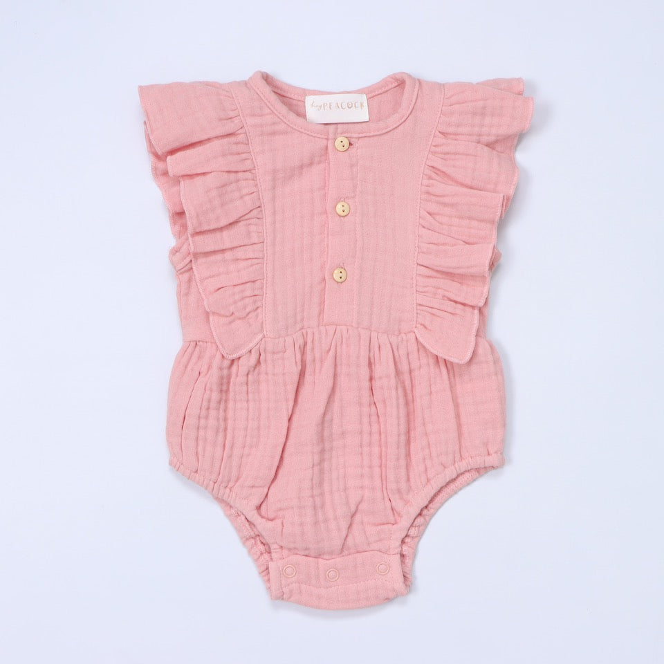Baby Ruffle Romper (100% Muslin Cotton) Pink