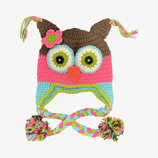 Heirloom Crochet Gift Hat: Owl (Brown/Pink)