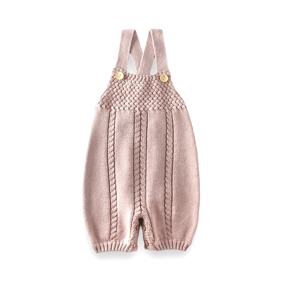 Knitted Suspender Baby Romper (Blush Pink) 6-12 months