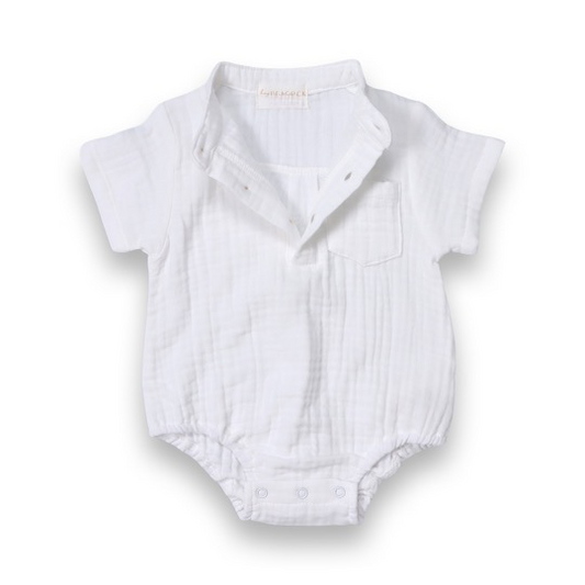 HeyPeacock Baby Romper, 100% Muslin Cotton, Boy (White)