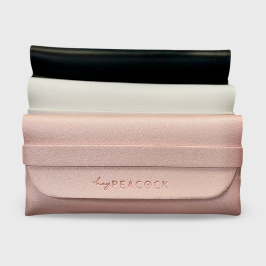 HeyPeacock Leather Glasses Case: Pink/White/Black