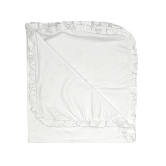 100% PIMA Cotton Ruffle Blanket: White