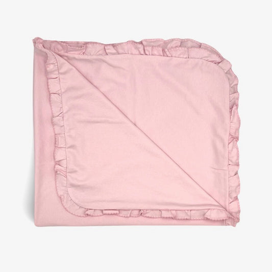 100% PIMA Cotton Pink Ruffle Blanket with Pink Picot Trim