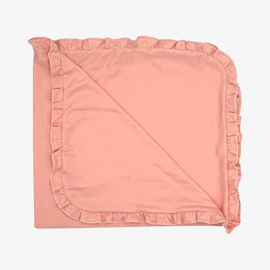 100% PIMA Cotton Ruffle Blanket: Apricot with White Picot Trim
