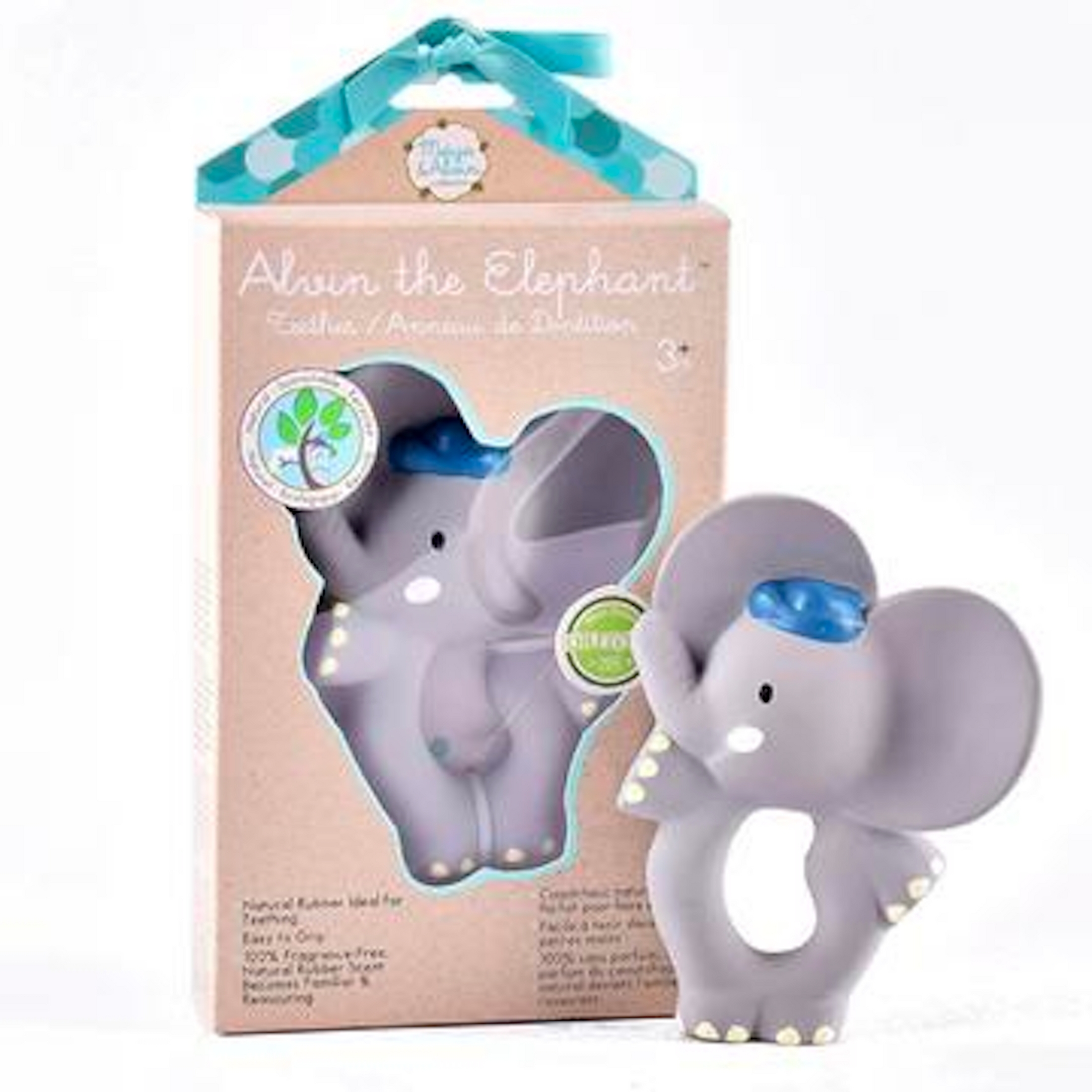 Natural Organic Teether, Rattle & Bath Toy: Alvin the Elephant