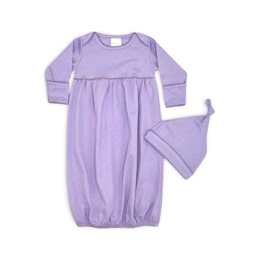 100% PIMA Cotton Newborn Pleated Gown & Hat Set: Lavender (0-6 months)