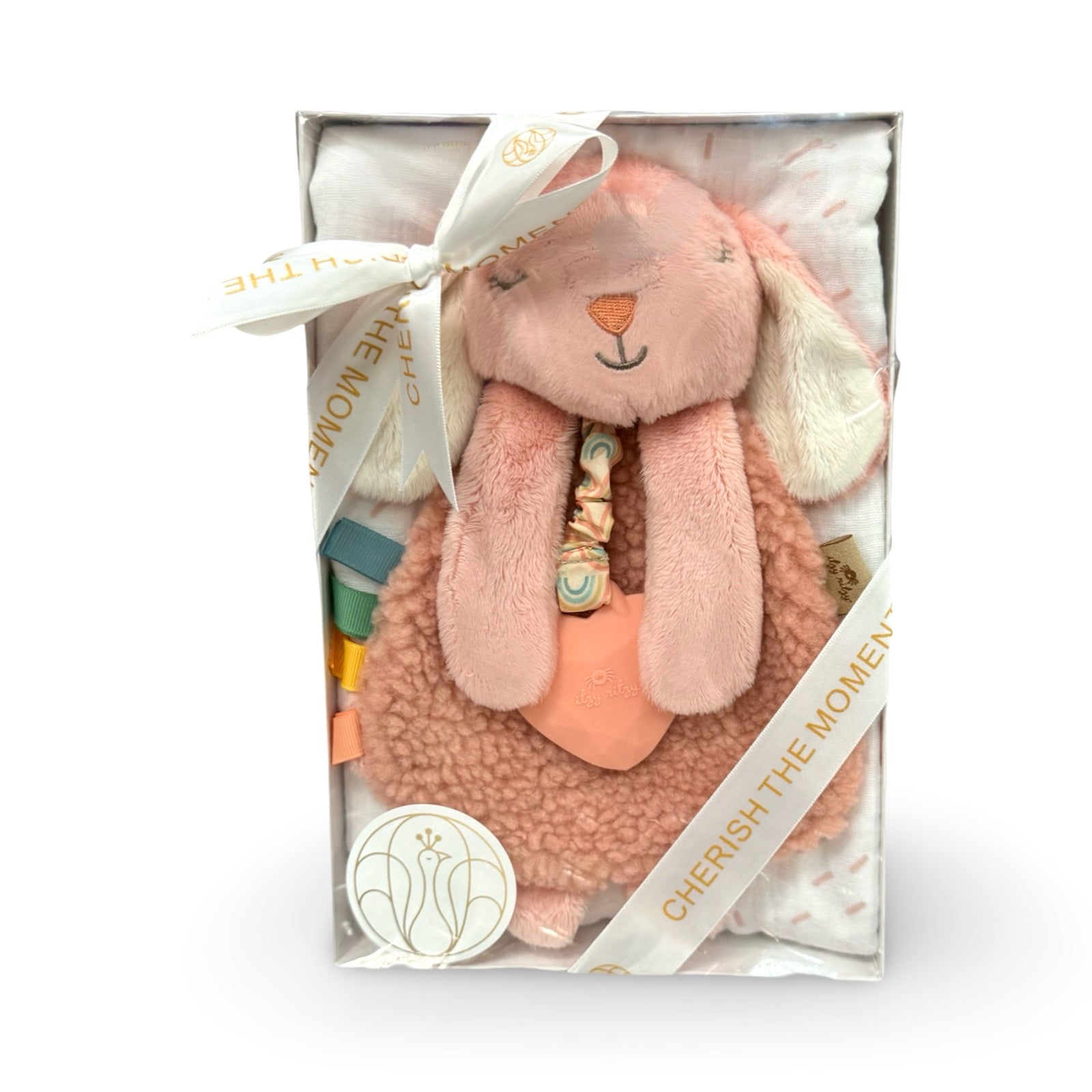 Baby Bundle (Box): Plush Lovey Bunny with Silicone Teether + Swaddle