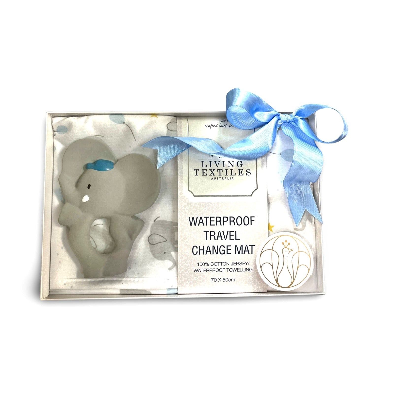 Boxed Baby Bundles: Waterproof Travel Change Mat Bundle - Mason Elephant w/Teether