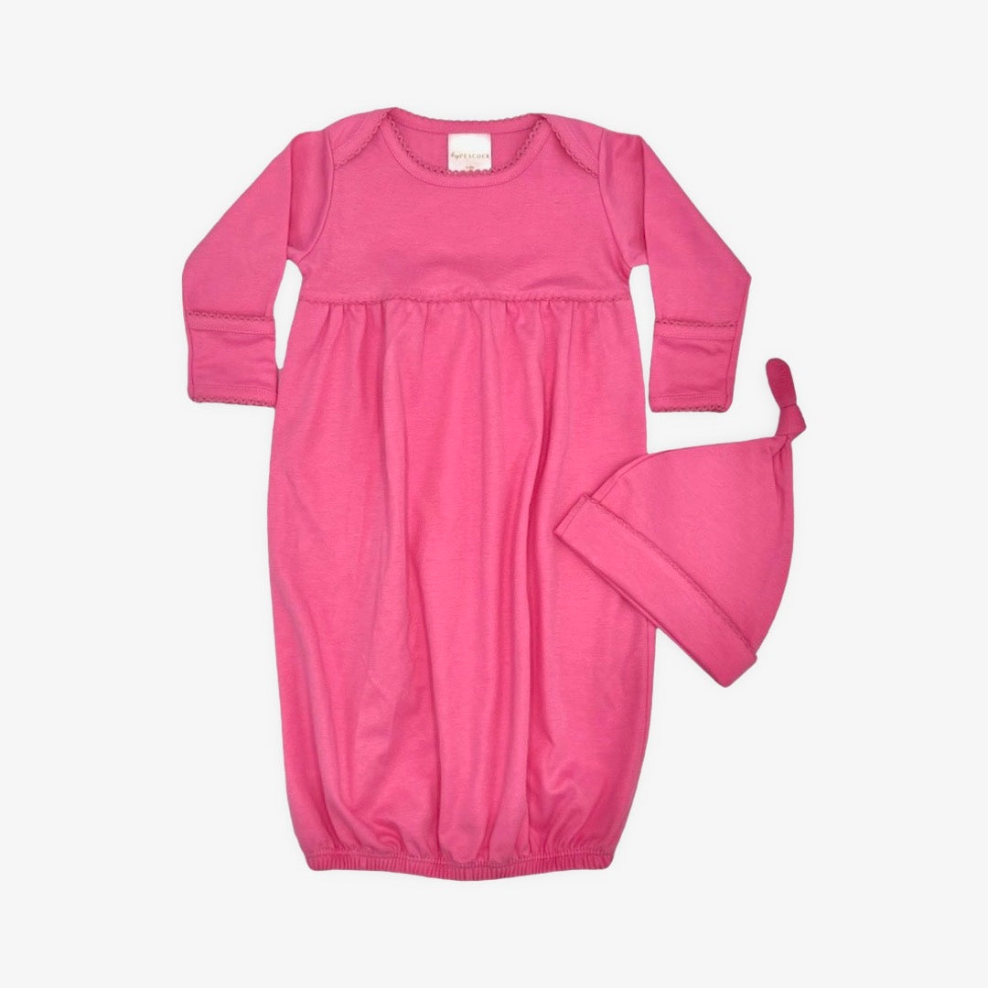 100% PIMA Cotton Newborn Pleated Gown & Hat Set: Hot Pink (0-6 months) –  HeyPeacock