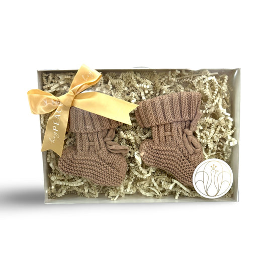 Knitted Infant Slippers/Booties: Camel