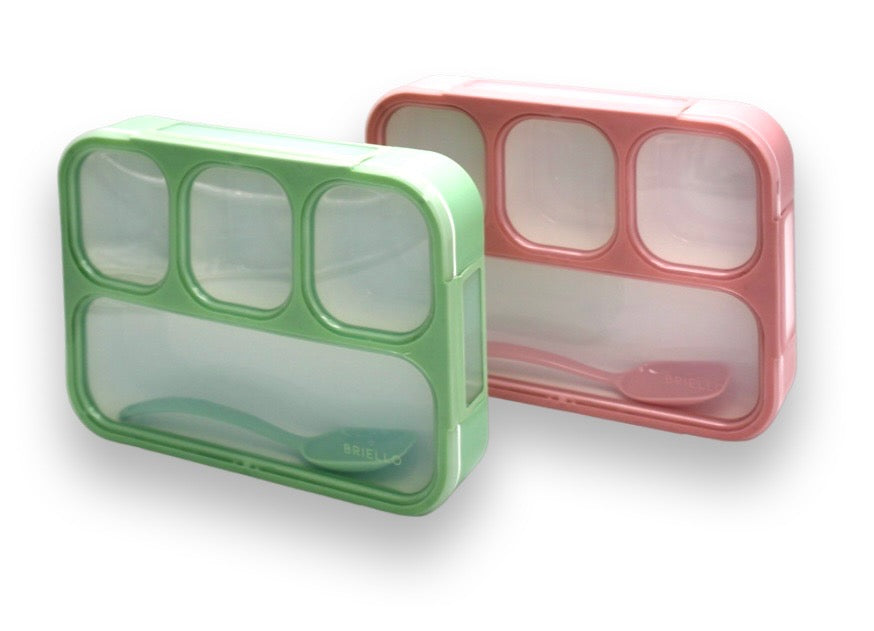 BRIELLO BENTO Lunchbox for Kids & Adults (Leakproof, Dishwasher Safe, BPA-Free with Utensil) (Combo Light Green/Light Pink)