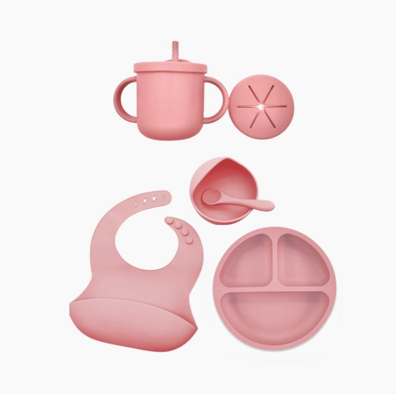 HeyPeacock Baby and Toddler Feeding Sets, Food-Grade Silicone (Pink)