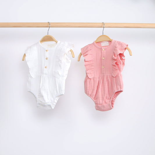 Baby Ruffle Romper (100% Muslin Cotton) Pink