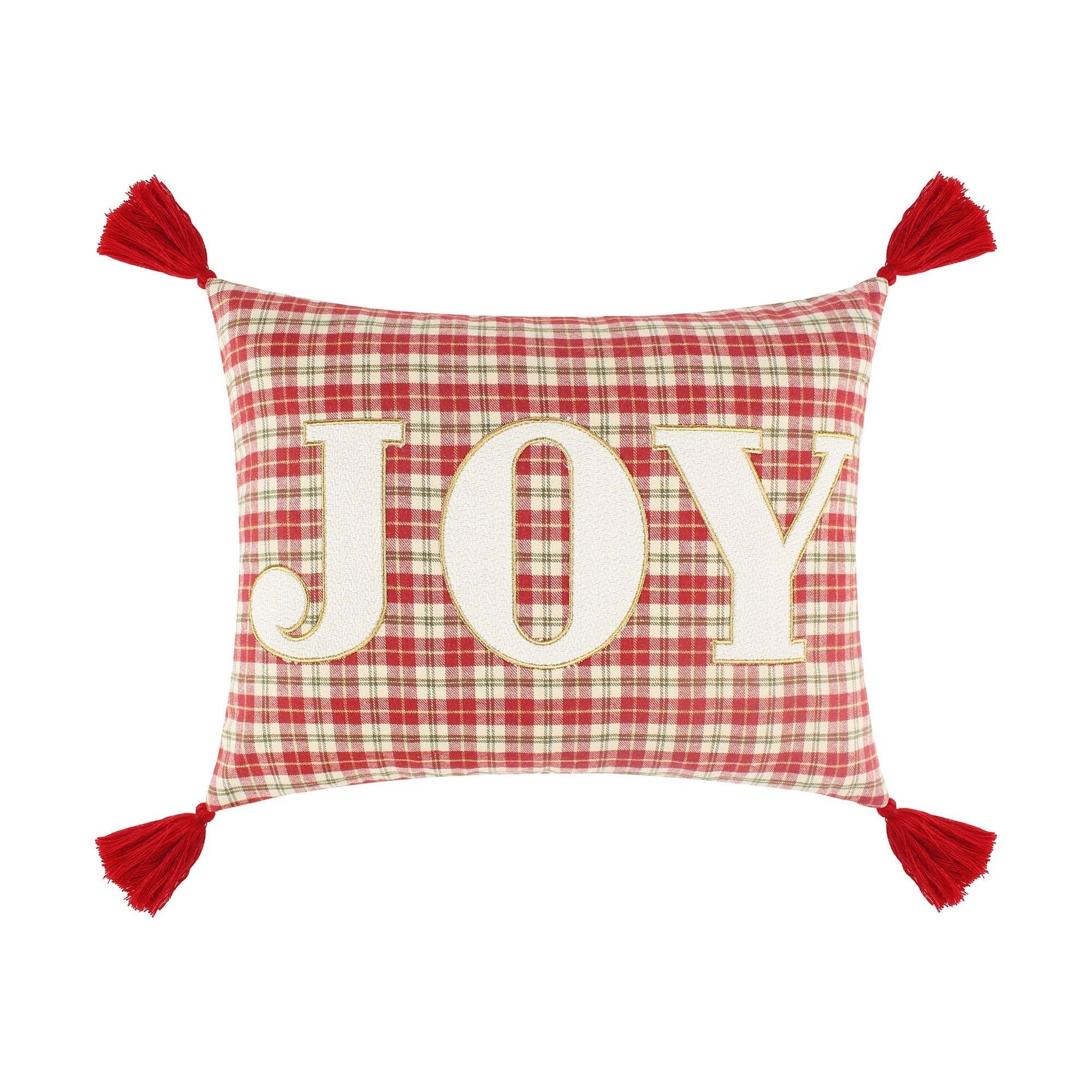 Pillow: Home For Christmas Joy Plaid Pillow 14x18