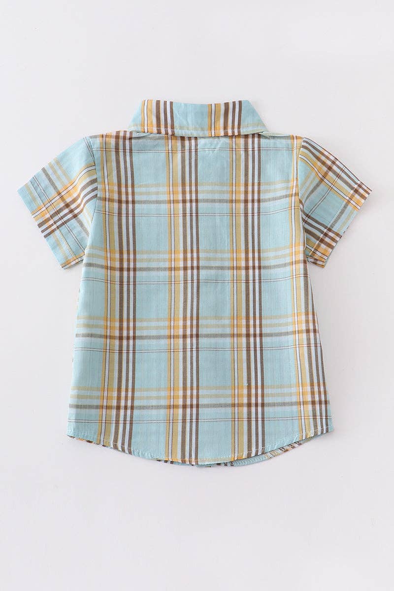 Boy Collared Shirt: Mint Plaid