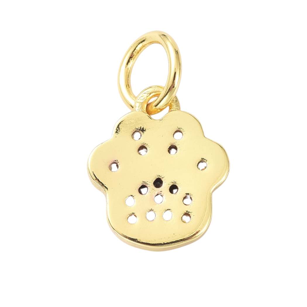 Charm: Gold Plated Brass and Cubic Zirconia Paw Print Charm