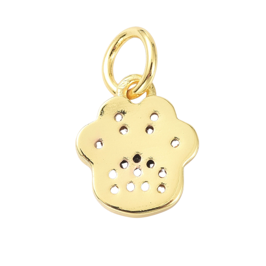 Charm: Gold Plated Brass and Cubic Zirconia Paw Print Charm