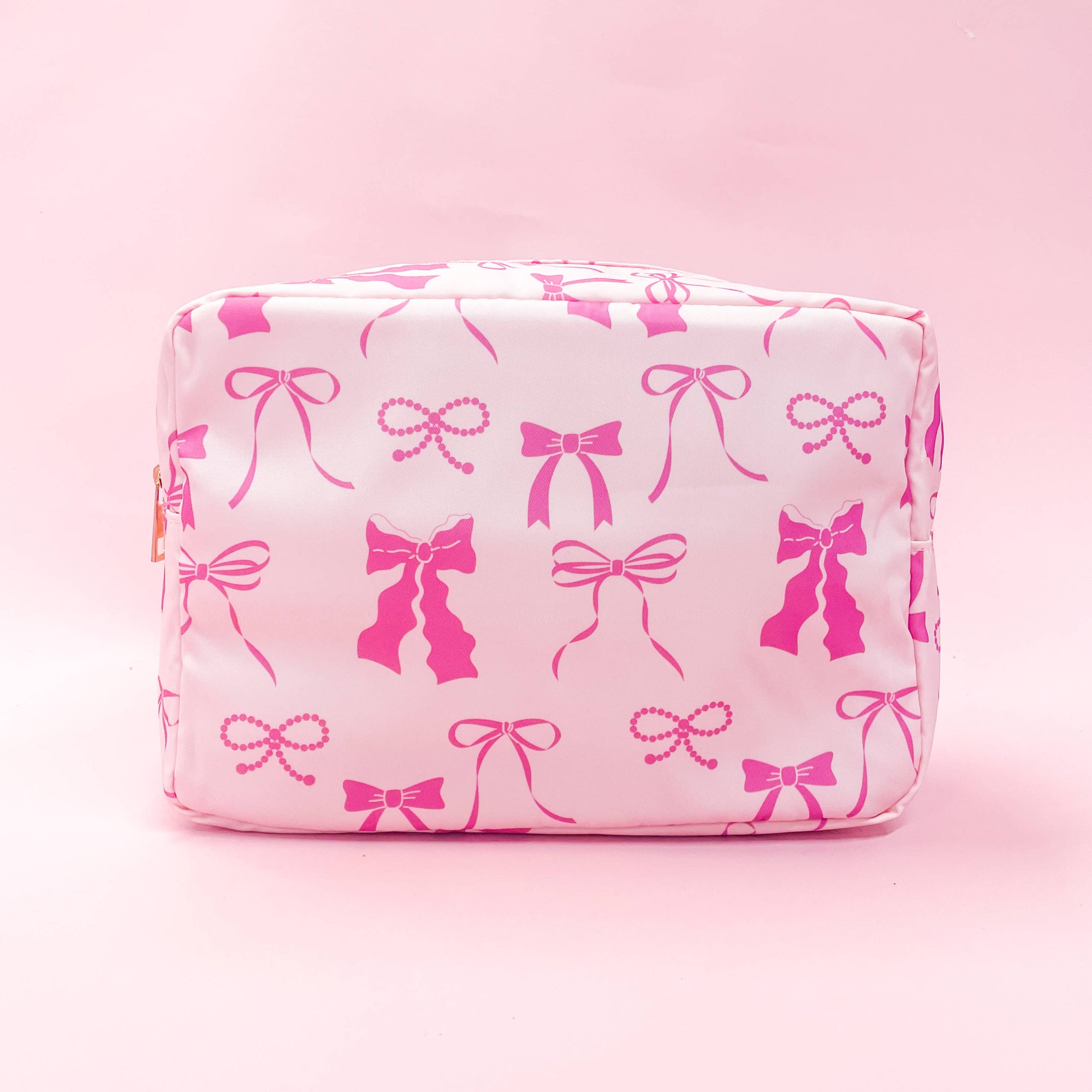 Cosmetic Bag: Pink Bows Nylon Cosmetic Zipper Bag