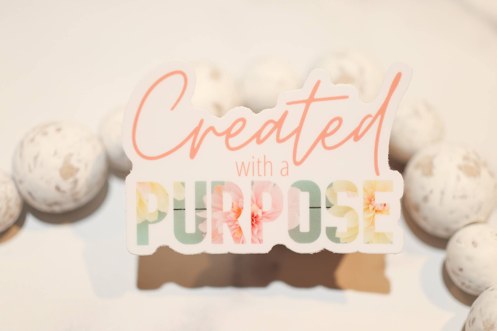 Sticker: Created With A Purpose White, Vinyl Sticker, 3in.