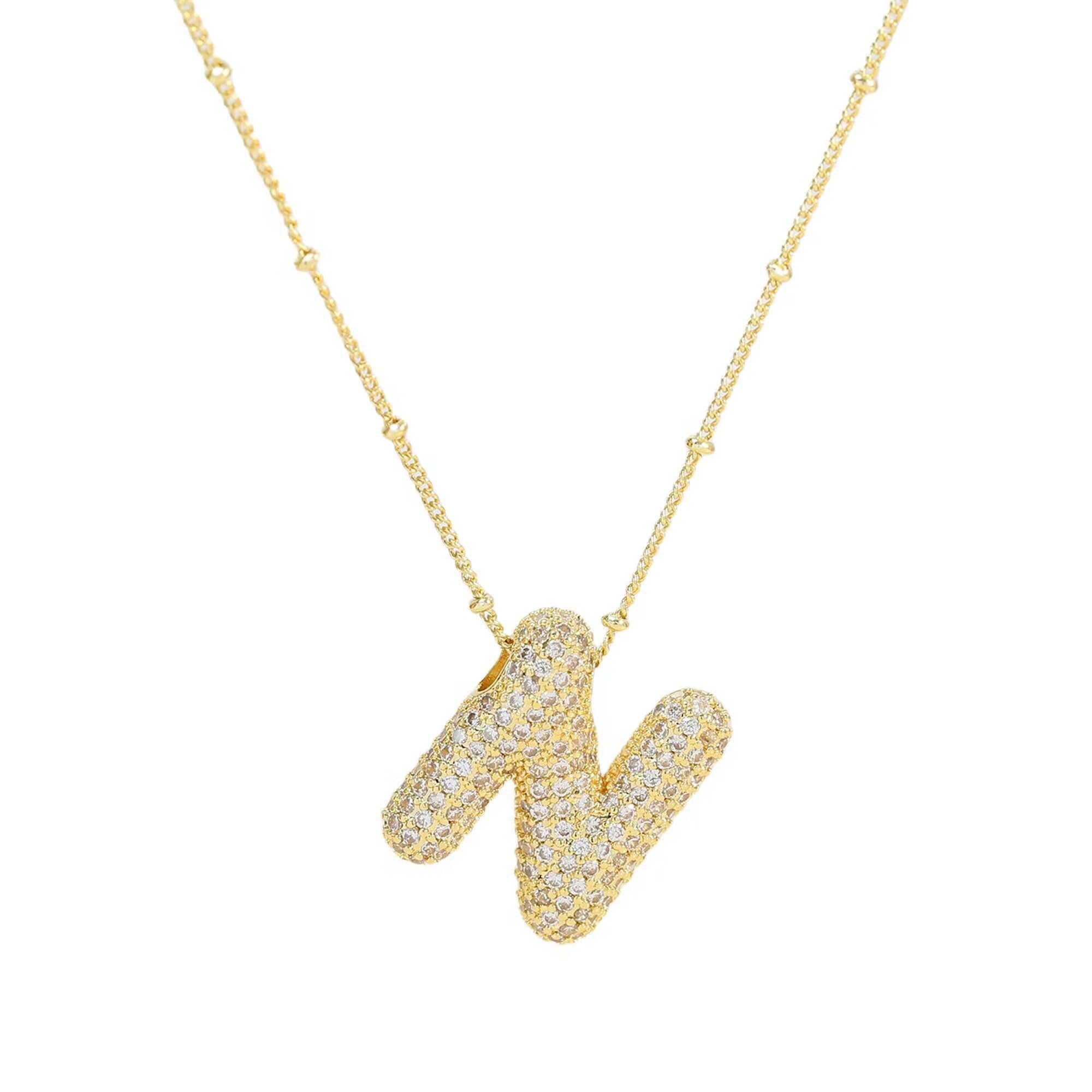 Necklace: Initial CZ Balloon Bubble 18K Gold Necklace