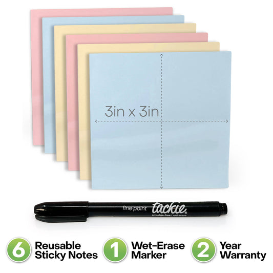 M.C. Squares Reusable Sticky Notes | 3x3 Color Variety Pack (6-Pack)