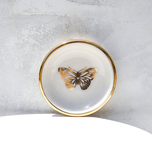 Trinket Tray: Gold Butterfly Ring Dish | Handmade Pottery