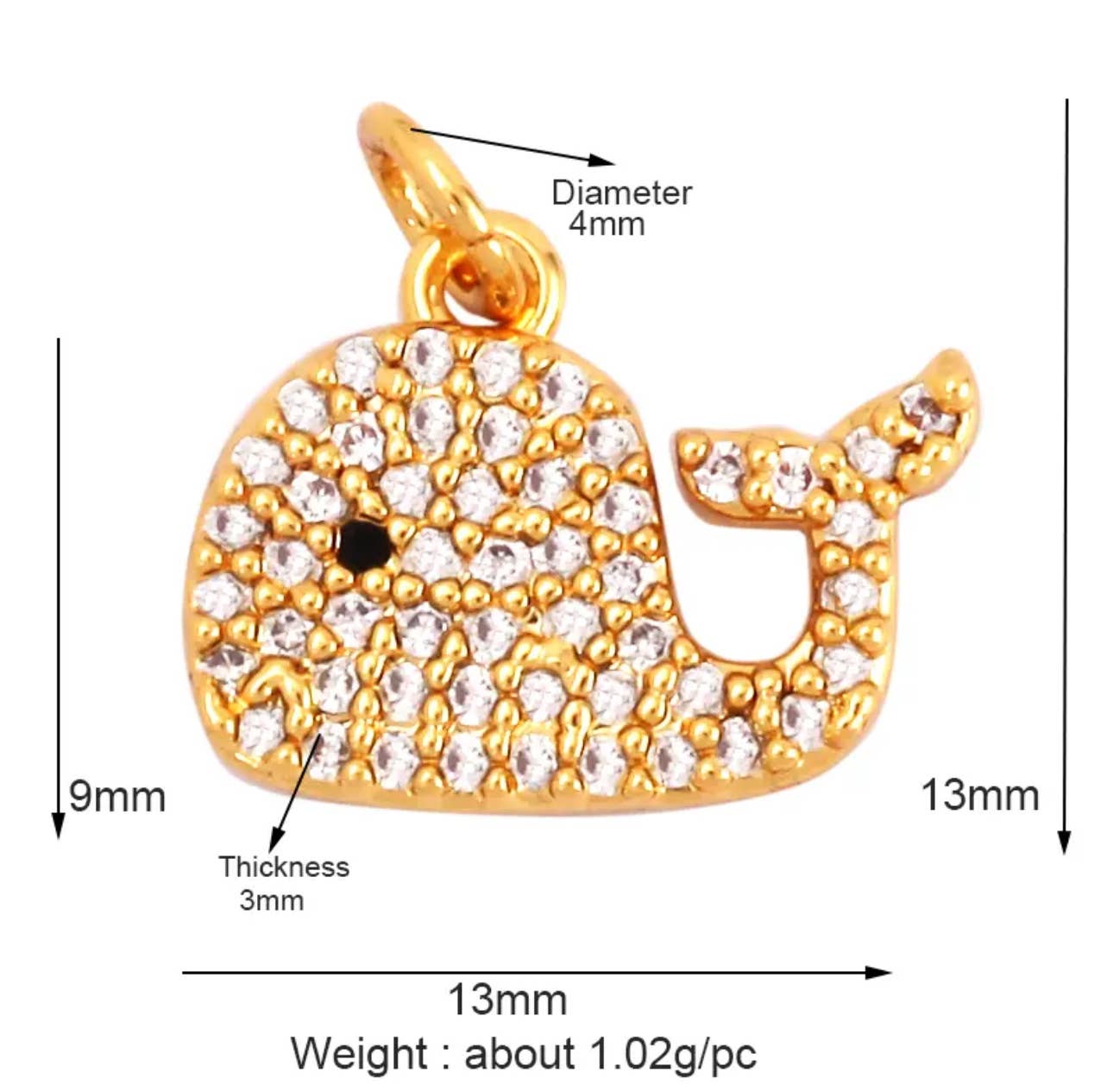 Charm: Pave Whale Charm For Charm Bar & Charm Necklaces