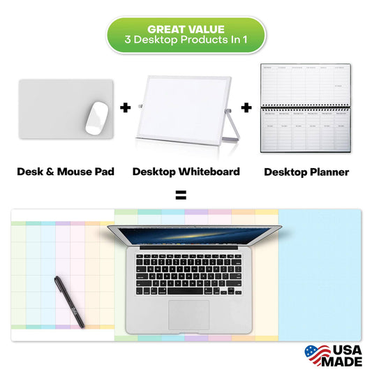 M.C. Squares 3-in-1 Dry Erase Desk Mat, Mouse Pad & Calendar
