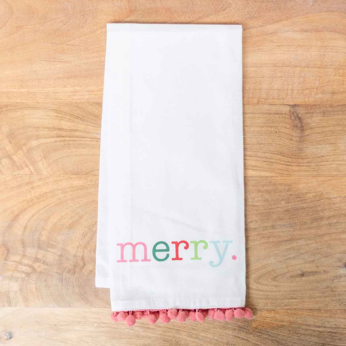 TeaTowel: Holiday Merry Pom Pom Hand Towel