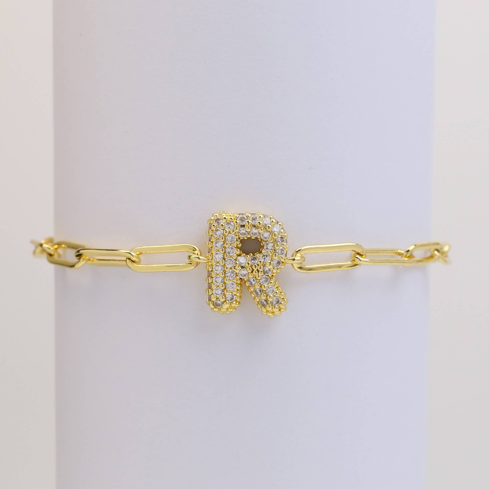 Bracelet: CZ Initial Bubble Balloon Bracelet (Gold Filled)