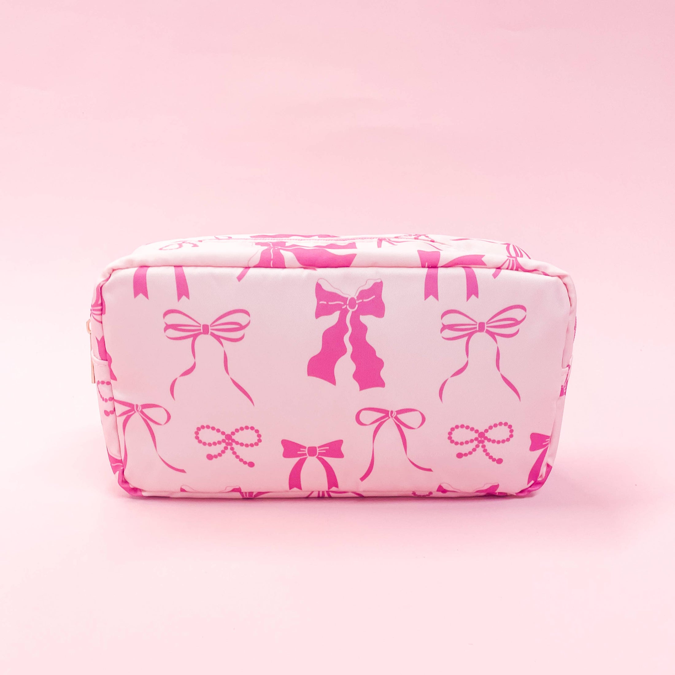 Cosmetic Bag: Pink Bows Nylon Cosmetic Zipper Bag