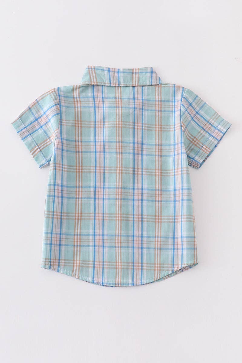 Boy Collared Shirt: Turquoise Plaid