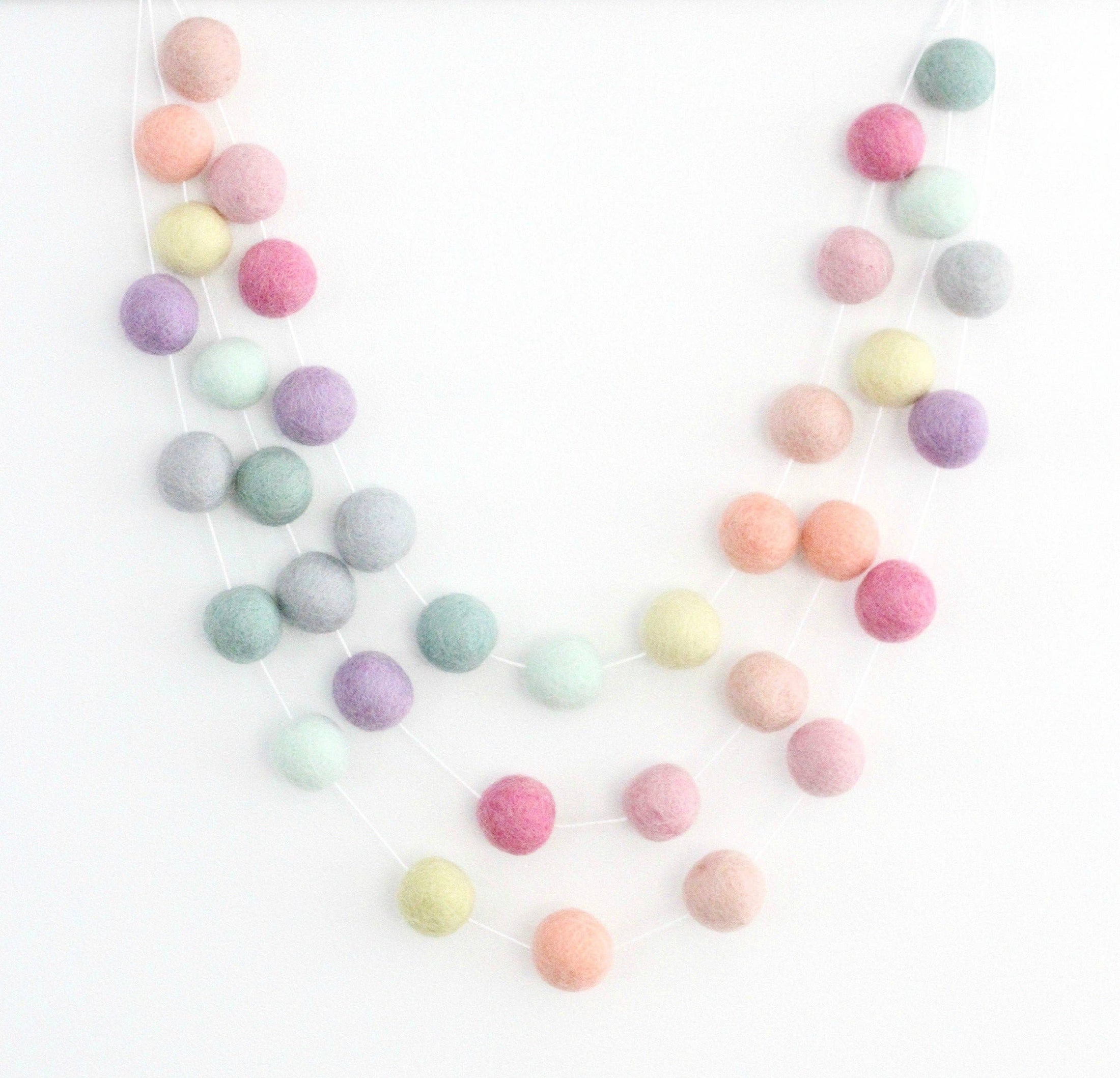 Rainbow Sorbet Felt Ball Garland: 7 ft (28 balls)