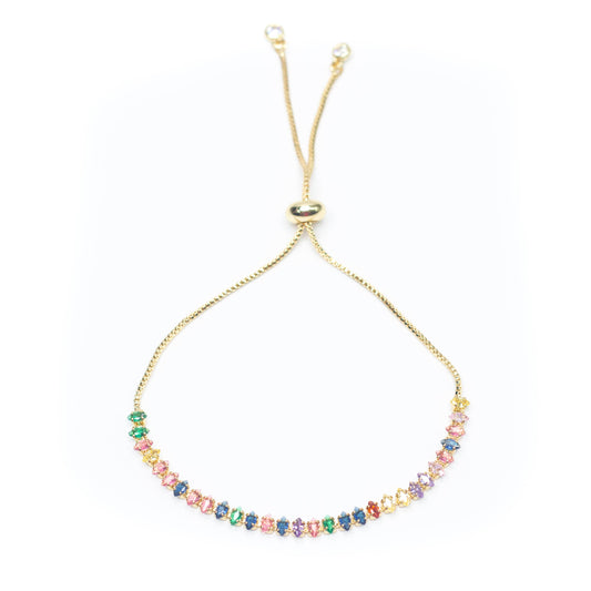 Bracelet: Colorful Pave' CZ Adjustable Bracelet 14K