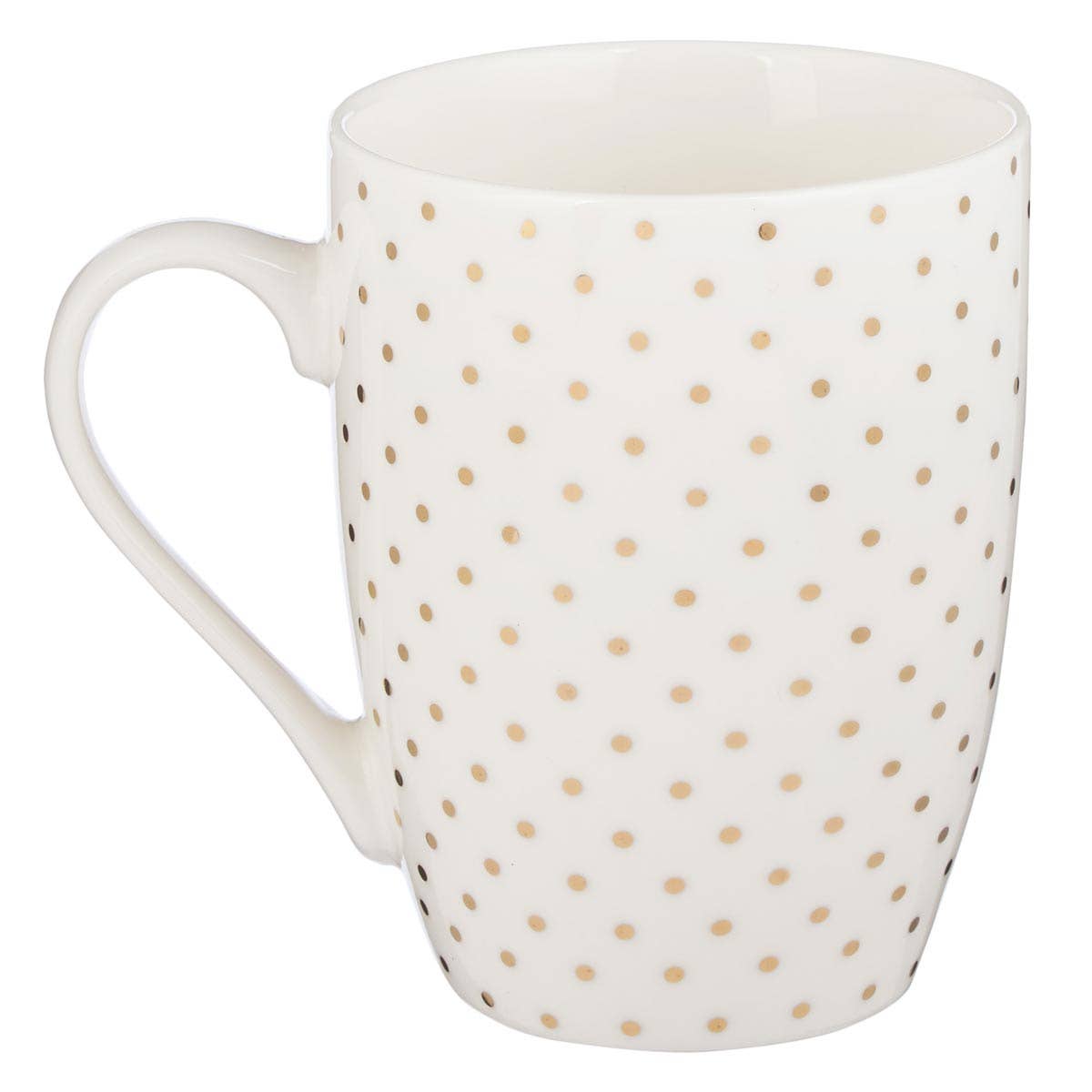 Mug: Strength & Dignity -White with Gold Polka Dots