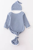 Load image into Gallery viewer, Baby Gown: Blue Stripe (2 PC Newborn Cotton Set)
