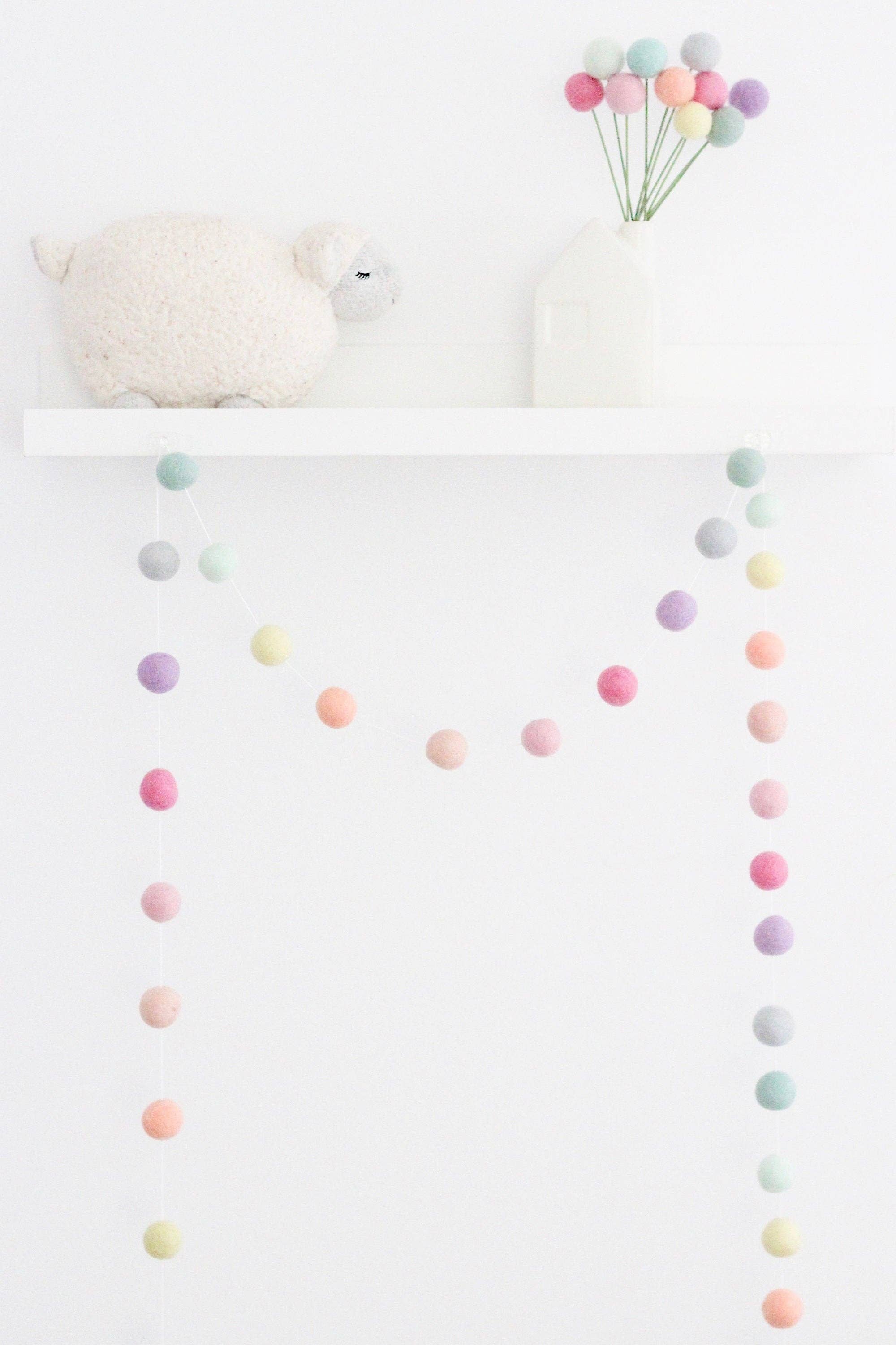 Rainbow Sorbet Felt Ball Garland: 7 ft (28 balls)