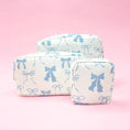 Load image into Gallery viewer, Cosmetic Bag: Blue Bows Nylon Cosmetic Zipper Bag
