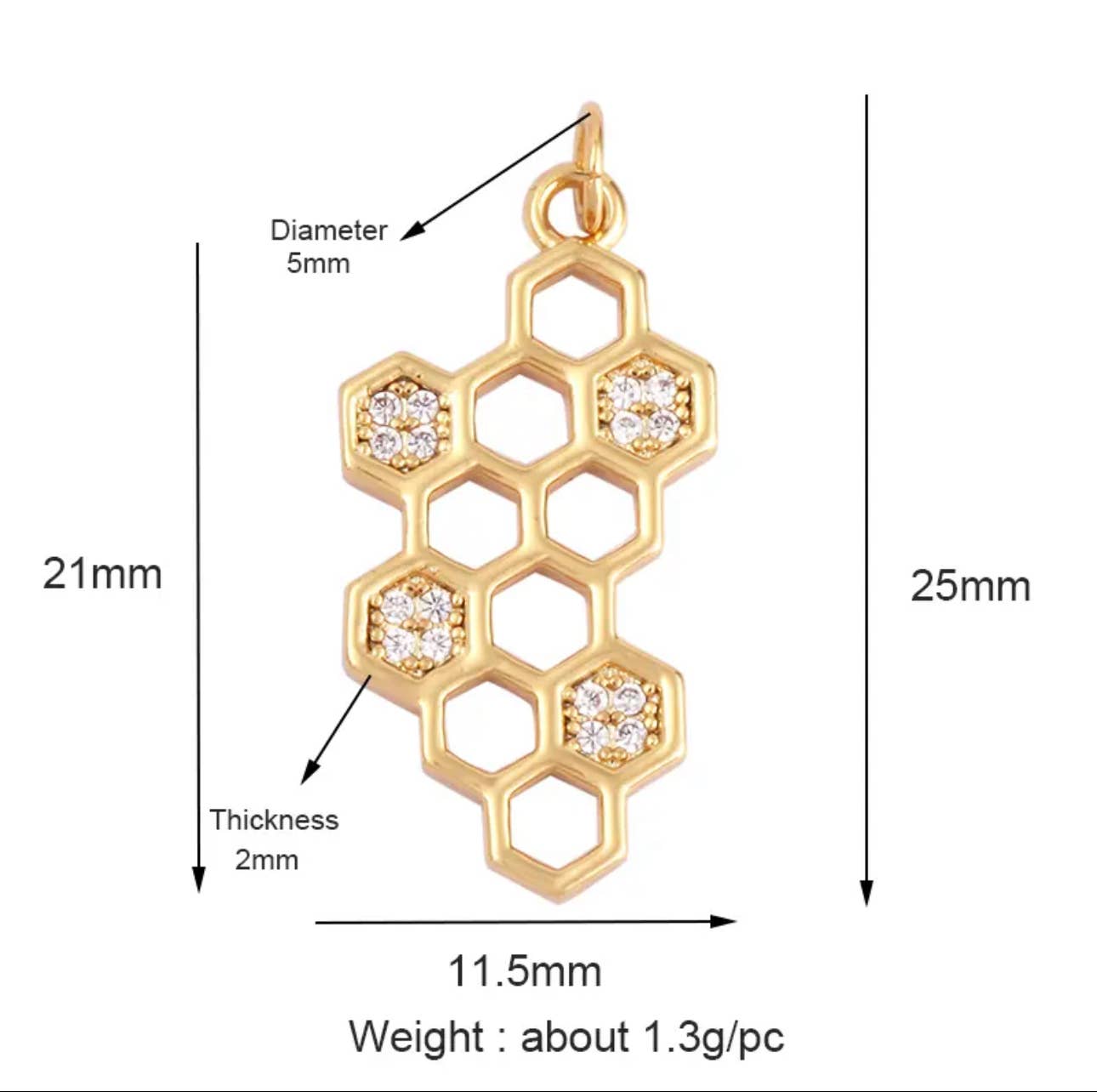 Charm: Pave Honeycomb Charm For Charm Bar & Charm Necklace