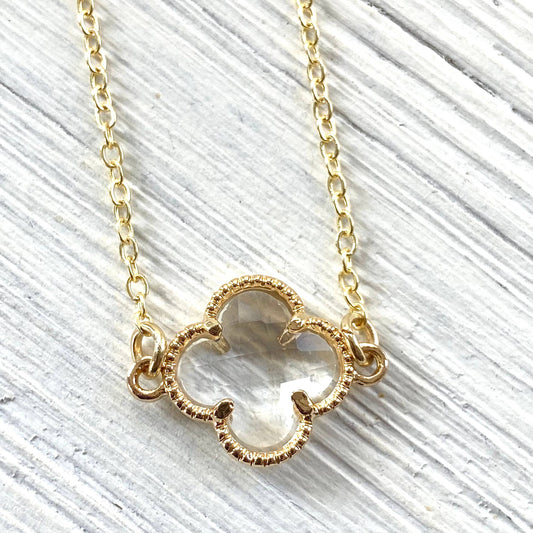 Necklace: Clover Quatrefoil Crystal