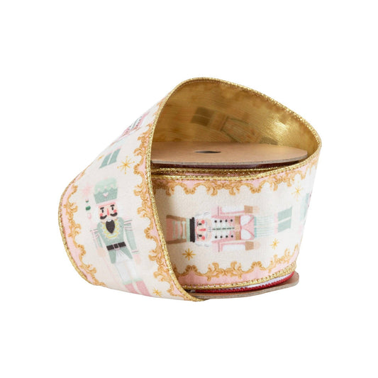 2 1/2" Wired Velvet Ribbon | Pink Nutcracker | 10 Yard Spool