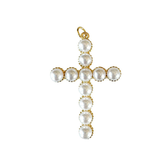 Charm: Pearl Cross Charm For Charm Necklace & Bracelet